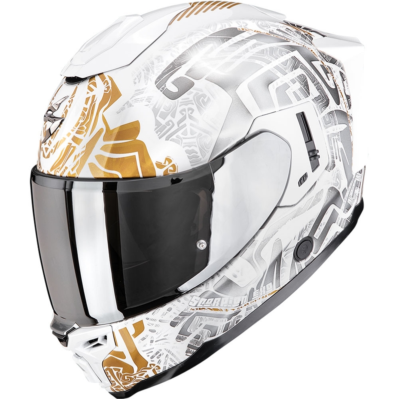 Casque moto intégral Scorpion EXO-1500 Air Apus blanc perle-gris-or