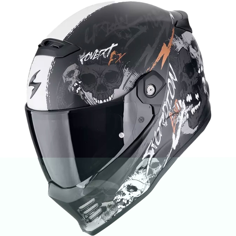 Casque moto intégral Scorpion COVERT FX SKULLZ noir mat-gris-or