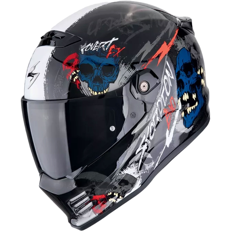 Casque moto intégral Scorpion COVERT FX SKULLZ noir-gris-rouge