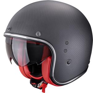 Casque moto ouvert Scorpion Belfast EVO Carbon Solid, noir mat et rouge