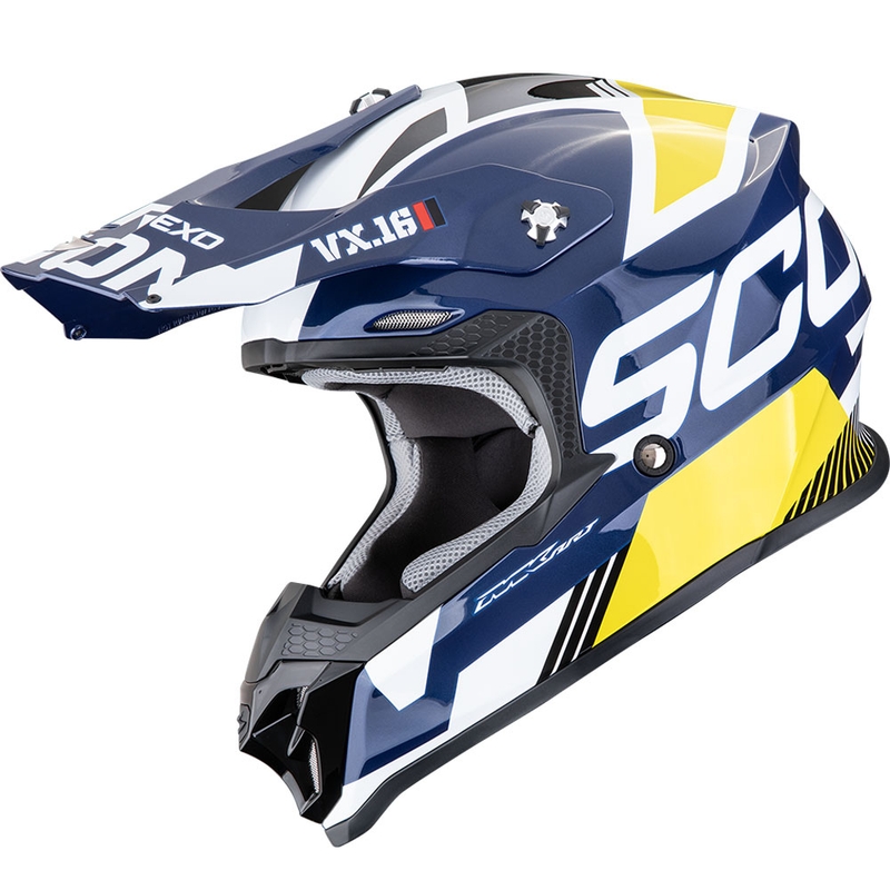 Casque de motocross Scorpion VX-16 EVO Air Analog blanc-bleu-jaune