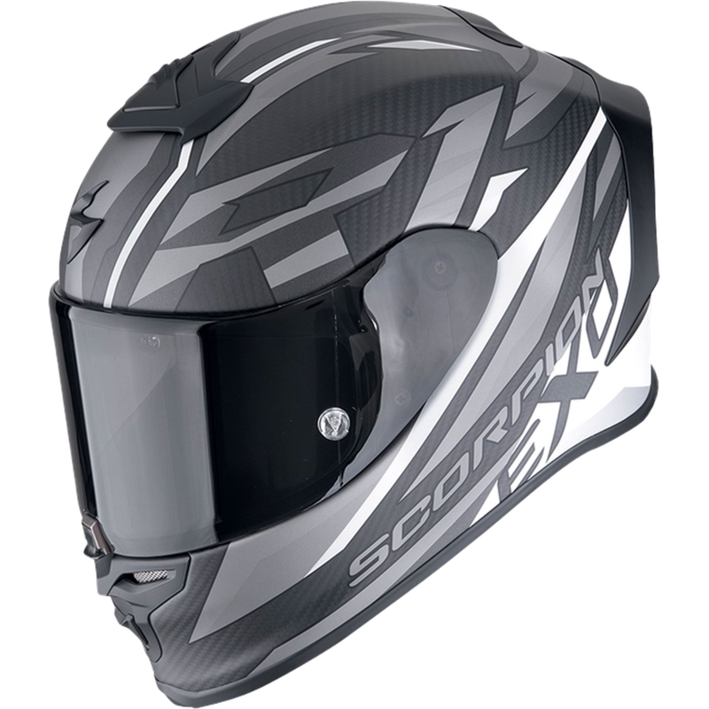 Casque moto intégral Scorpion EXO-R1 EVO CARBON AIR RUNNER noir mat et blanc