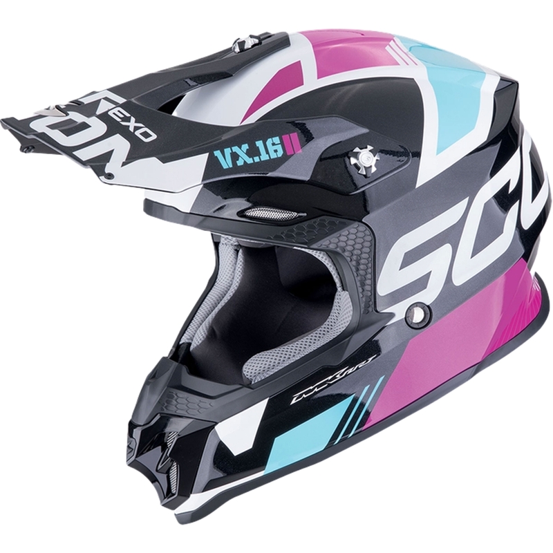 Casque de motocross Scorpion VX-16 EVO AIR ANALOG métallique noir-bleu-rose