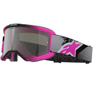 Lunettes de motocross Alpinestars Vision 5 Lahnd rose fluo-gris-noir-blanc avec verres argentés miroir