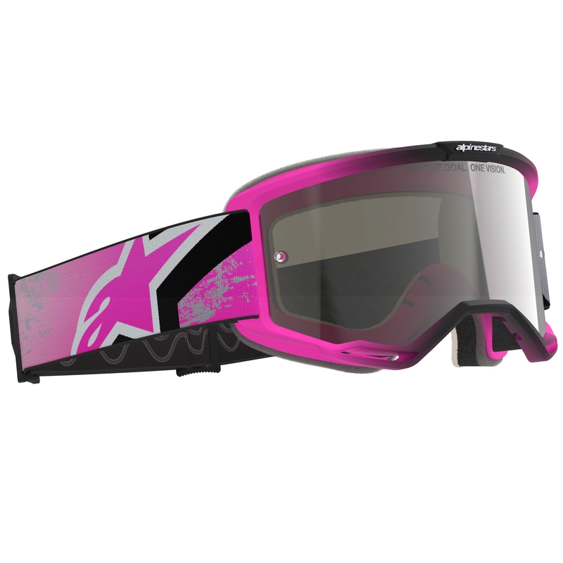 Lunettes de motocross Alpinestars Vision 5 Lahnd rose fluo-gris-noir-blanc avec verres argentés miroir