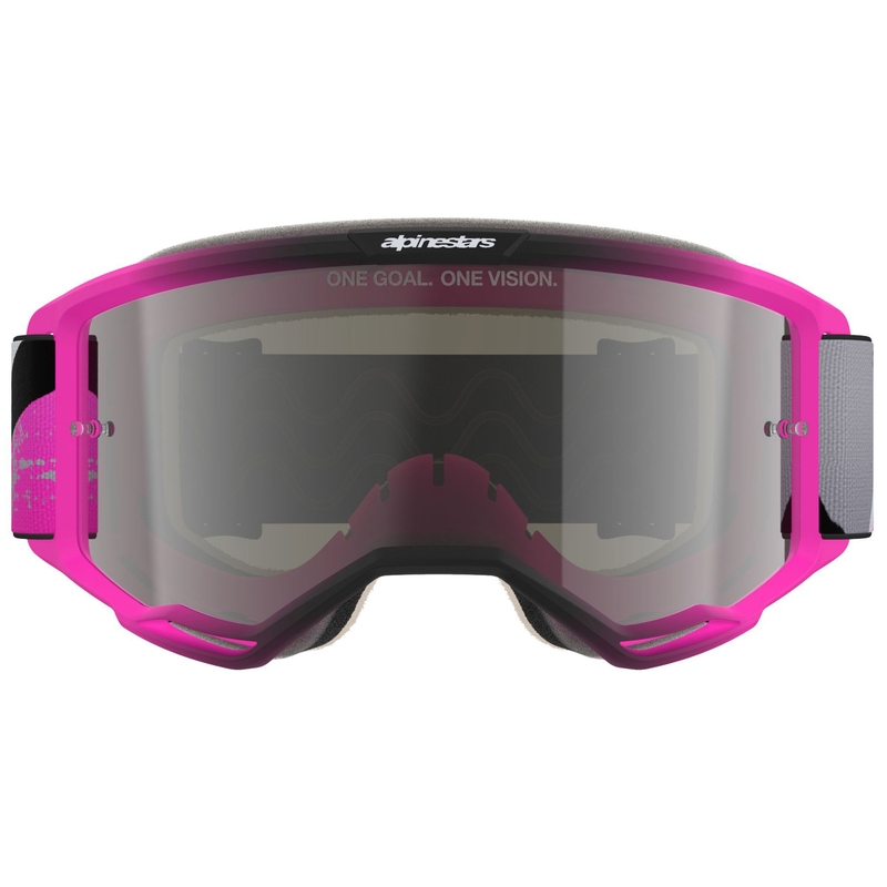 Lunettes de motocross Alpinestars Vision 5 Lahnd rose fluo-gris-noir-blanc avec verres argentés miroir