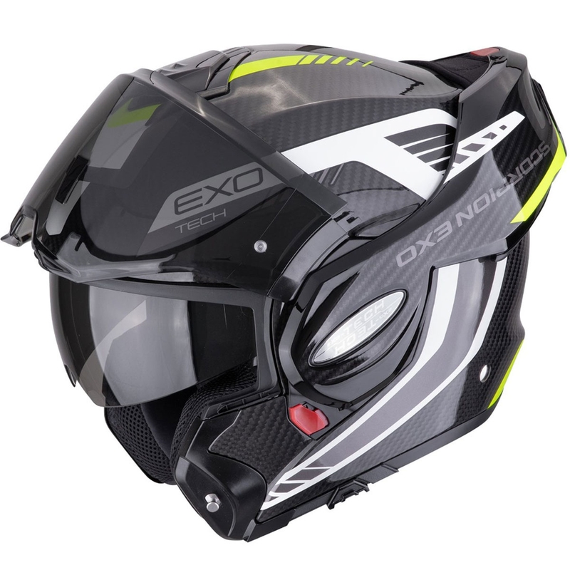 Casque de moto modulable Scorpion EXO-TECH EVO CARBON COSY noir et jaune fluo