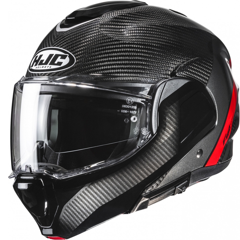 Casque moto modulable HJC F100 Carbon Stan MC1 noir-rouge