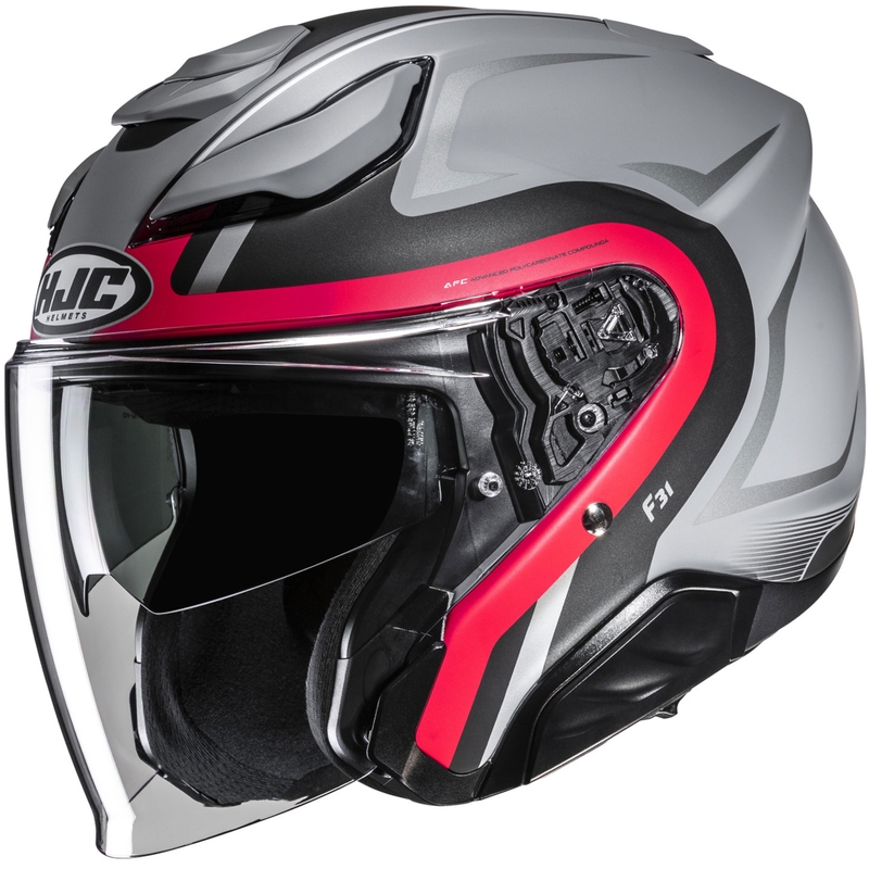 Casque moto ouvert HJC F31 Bask MC1SF gris-rouge-noir