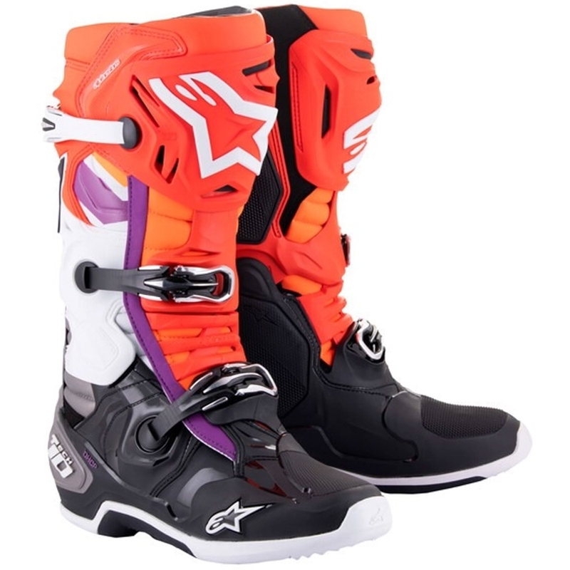 Bottes de moto Alpinestars Tech 10 orange-jaune-violet-blanc-noir