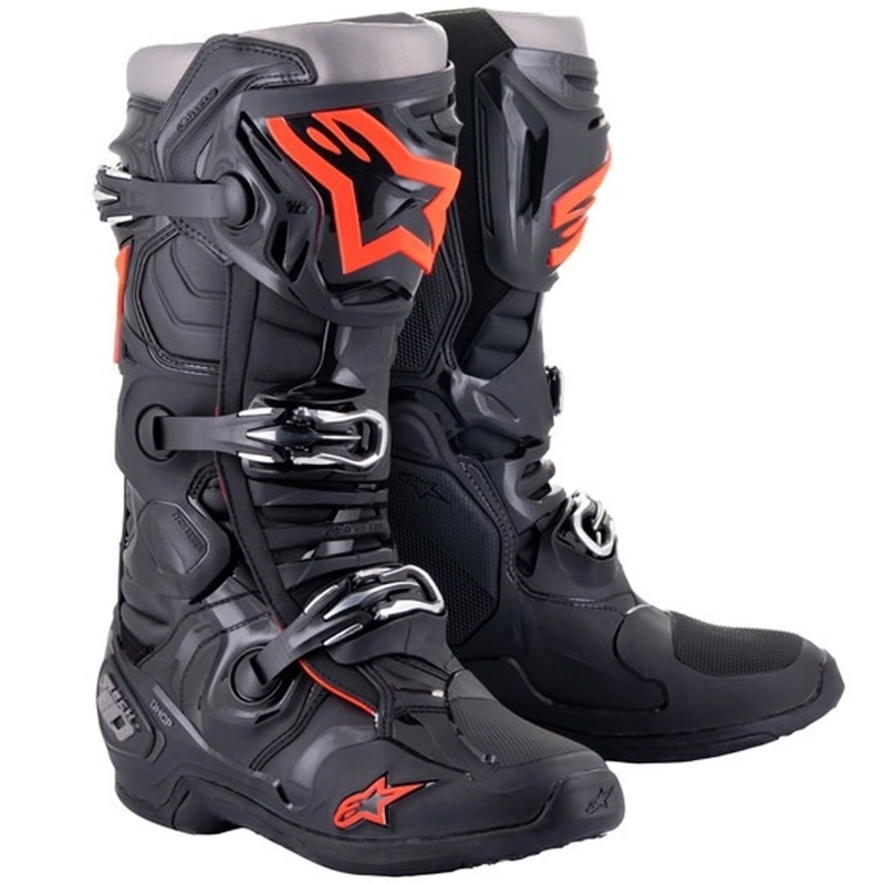 Bottes de moto Alpinestars Tech 10 noir-rouge-fluo-gris