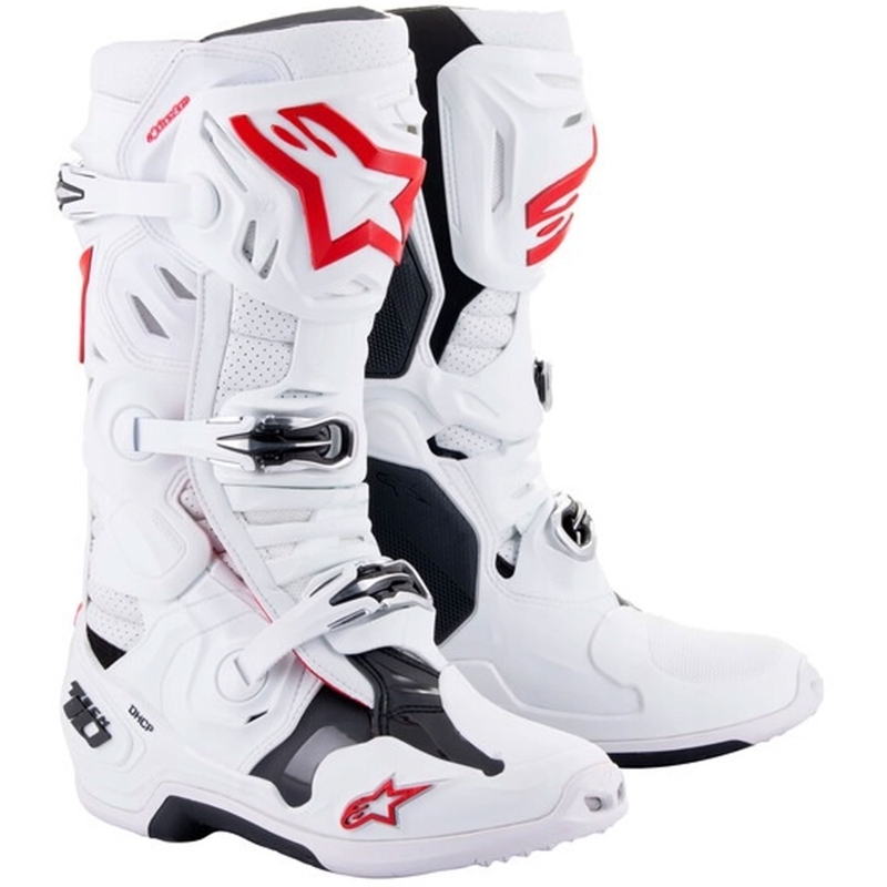 Bottes Moto Alpinestars Tech 10 Supervented Perforées Blanc-Rouge-Noir