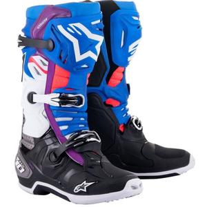 Bottes de moto Alpinestars Tech 10 Supervented Perforated Bleu-violet-rose-blanc-gris-noir