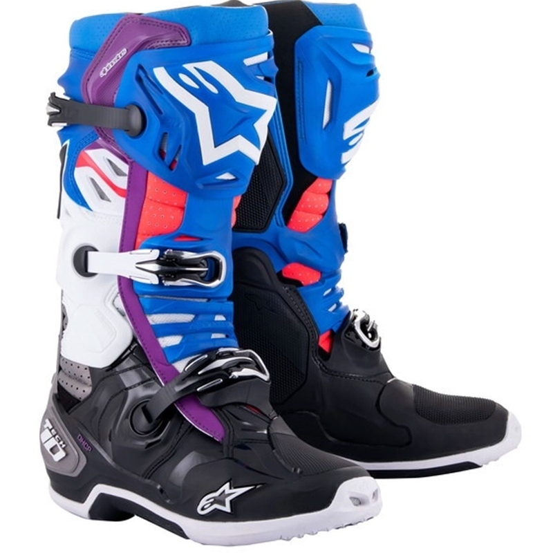 Bottes de moto Alpinestars Tech 10 Supervented Perforated Bleu-violet-rose-blanc-gris-noir