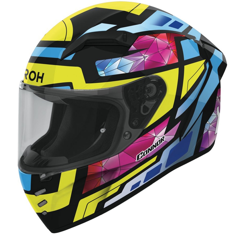 Casque moto intégral Airoh CONNOR Stellar jaune-bleu-rose-noir brillant