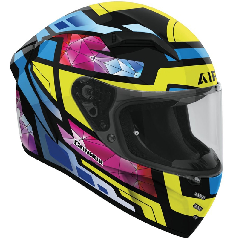 Casque moto intégral Airoh CONNOR Stellar jaune-bleu-rose-noir brillant