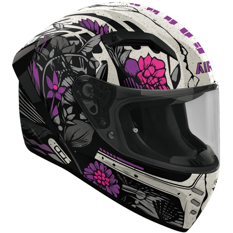Casque moto intégral Airoh CONNOR Bloom noir brillant-gris-violet
