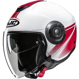 Casque moto ouvert HJC i40N Vision MC1 blanc-rouge