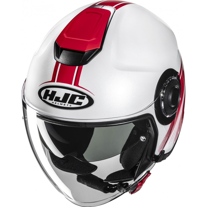 Casque moto ouvert HJC i40N Vision MC1 blanc-rouge