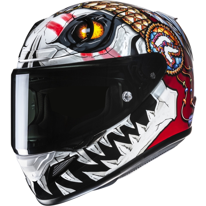 Casque moto intégral HJC RPHA 12 Skully MC1 blanc-rouge