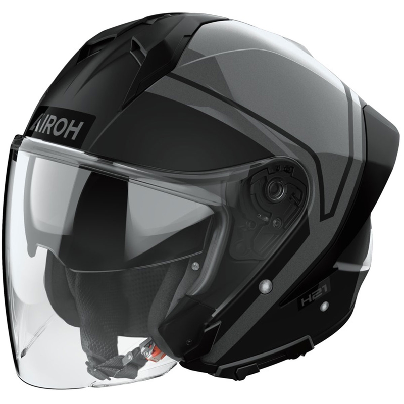 Casque moto jet Airoh H21 Square noir mat-brillant-gris