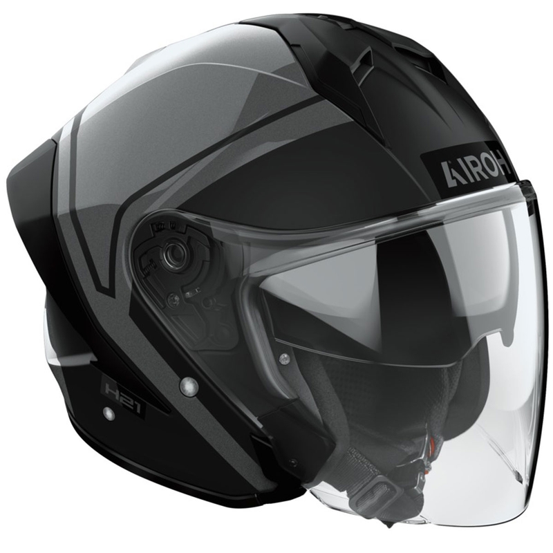 Casque moto jet Airoh H21 Square noir mat-brillant-gris