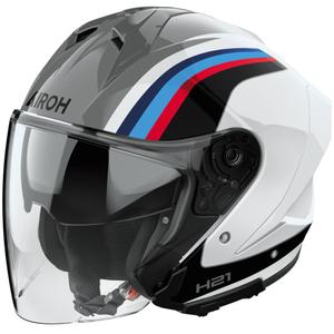 Casque moto jet Airoh H21 Arrow gris brillant-blanc