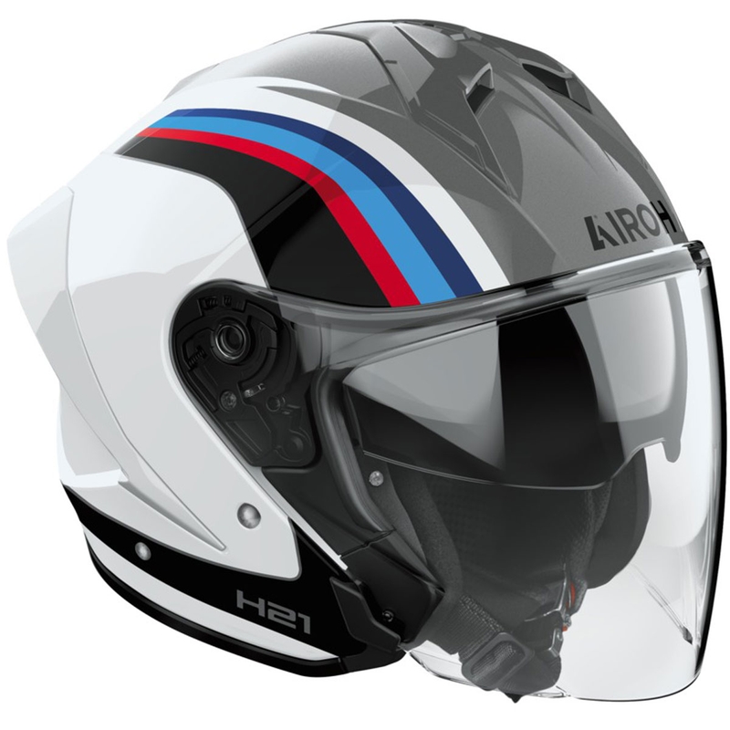 Casque moto jet Airoh H21 Arrow gris brillant-blanc