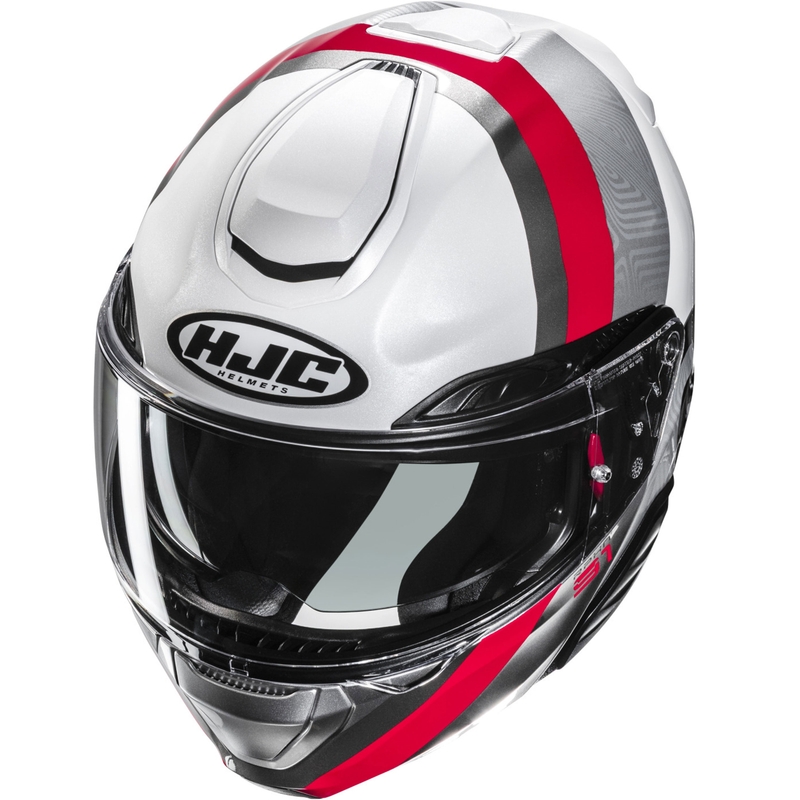 Casque moto modulable HJC RPHA 91 Fensh MC1 blanc-argent-rouge