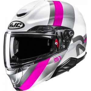 Casque moto modulable HJC RPHA 91 Fensh MC8 blanc-argent-rose