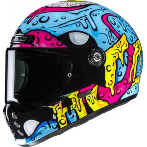 Casque moto intégral HJC V10 Squeeze MC28 bleu-jaune-rose