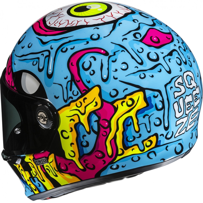 Casque moto intégral HJC V10 Squeeze MC28 bleu-jaune-rose