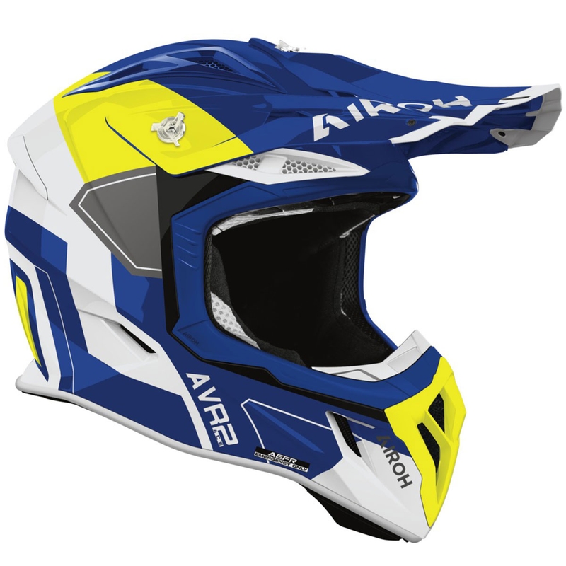Casque de motocross Airoh Aviator ACE 2 Shield bleu-jaune brillant