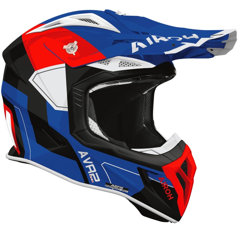 Casque de motocross Airoh Aviator ACE 2 Shield bleu-rouge brillant