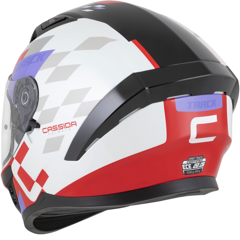 Casque moto intégral Cassida Orbit Track rouge fluo-blanc-violet-noir
