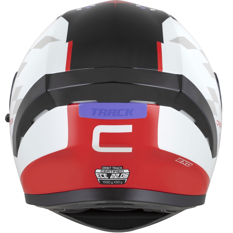 Casque moto intégral Cassida Orbit Track rouge fluo-blanc-violet-noir