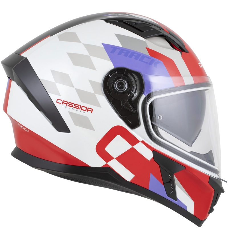 Casque moto intégral Cassida Orbit Track rouge fluo-blanc-violet-noir