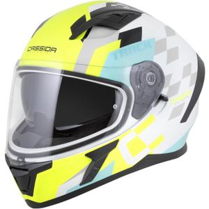 Casque moto intégral Cassida Orbit Track blanc-jaune fluo-turquoise-noir
