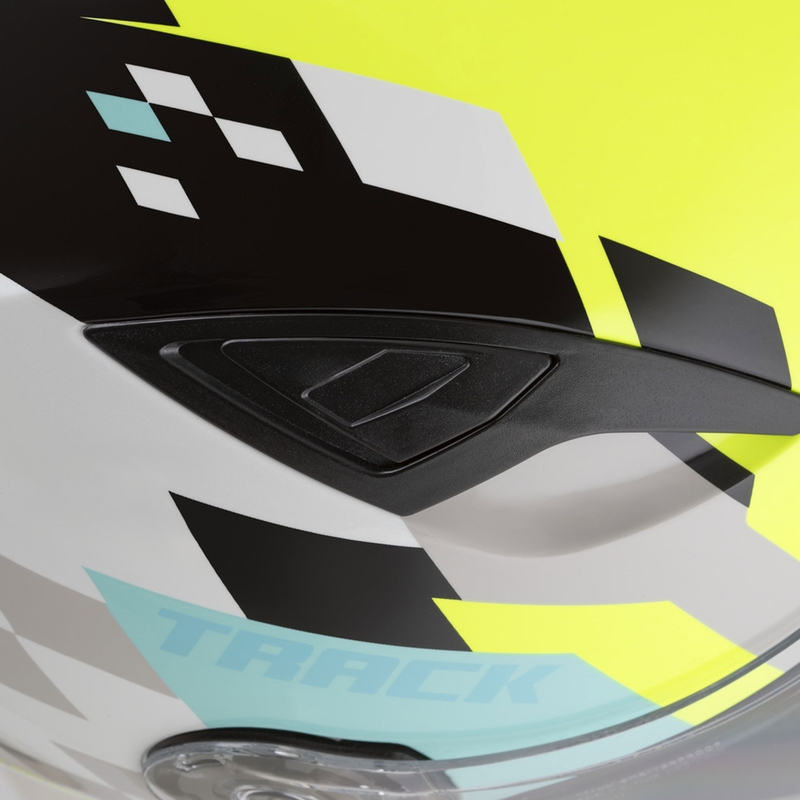 Casque moto intégral Cassida Orbit Track blanc-jaune fluo-turquoise-noir
