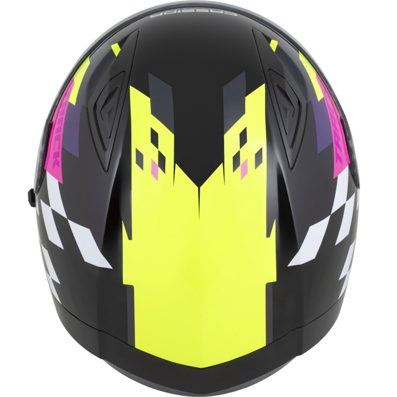 Casque moto intégral Cassida Orbit Track noir-rose-violet-jaune fluo-blanc