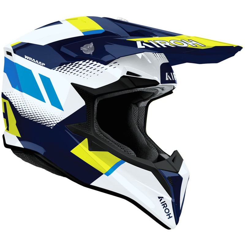 Casque de motocross Airoh Wraaap Vision jaune-bleu brillant