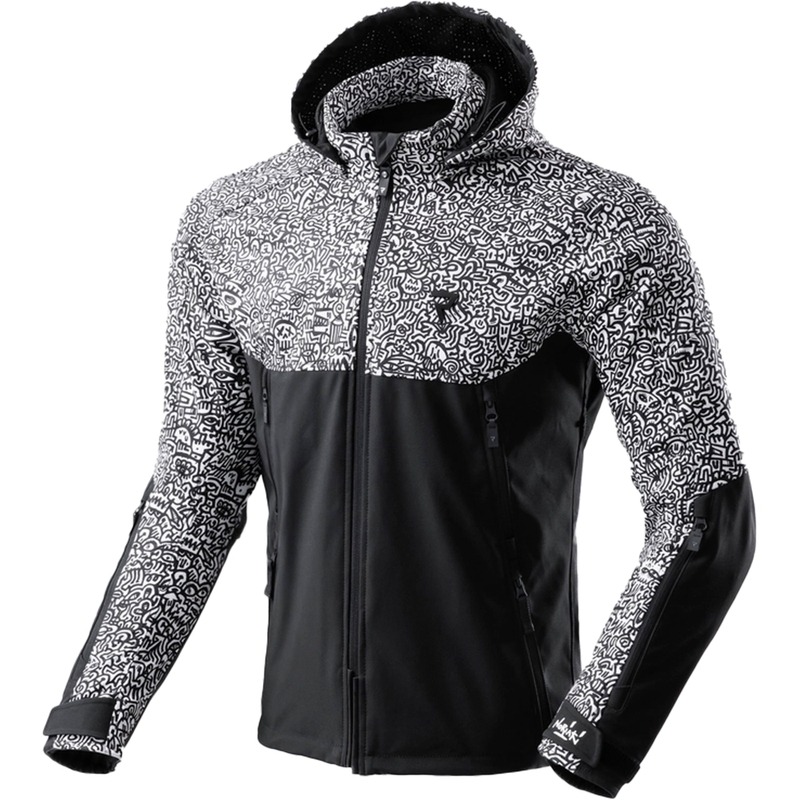 Veste moto Softshell Rebelhorn Slash Noriaki noir et blanc
