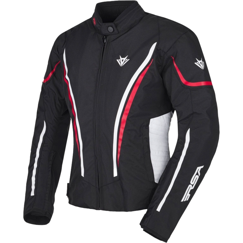 Veste de moto RSA Wasp noire, blanche et rouge pour femmes