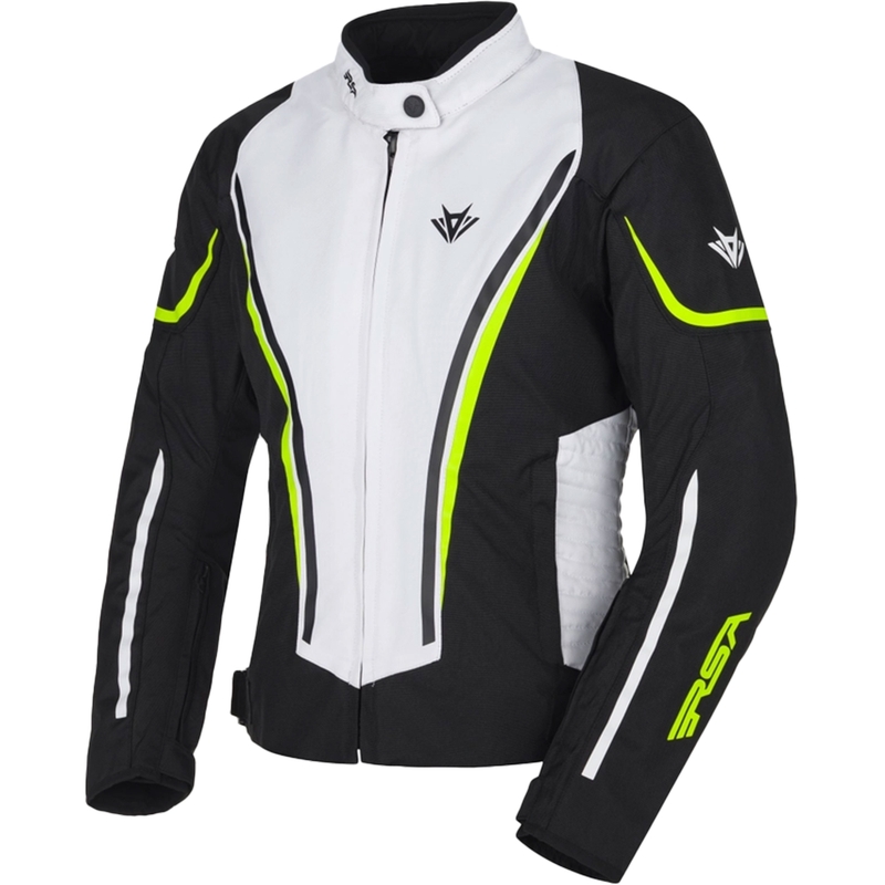 Veste de moto pour femme RSA Wasp blanche-noire-jaune fluo