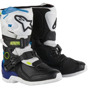 Bottes de moto Alpinestars Tech 3S pour enfant, blanc, noir et bleu