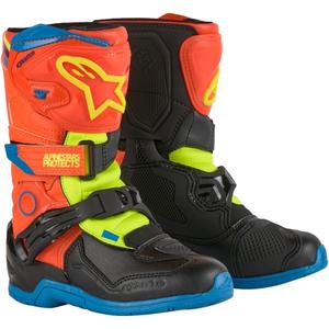 Bottes de moto Alpinestars Tech 3S Kids Orange fluo-Bleu-Jaune fluo-Noir pour enfants