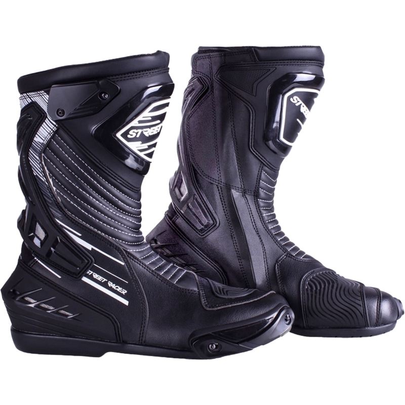 Bottes de moto Street Racer Grid noires et blanches