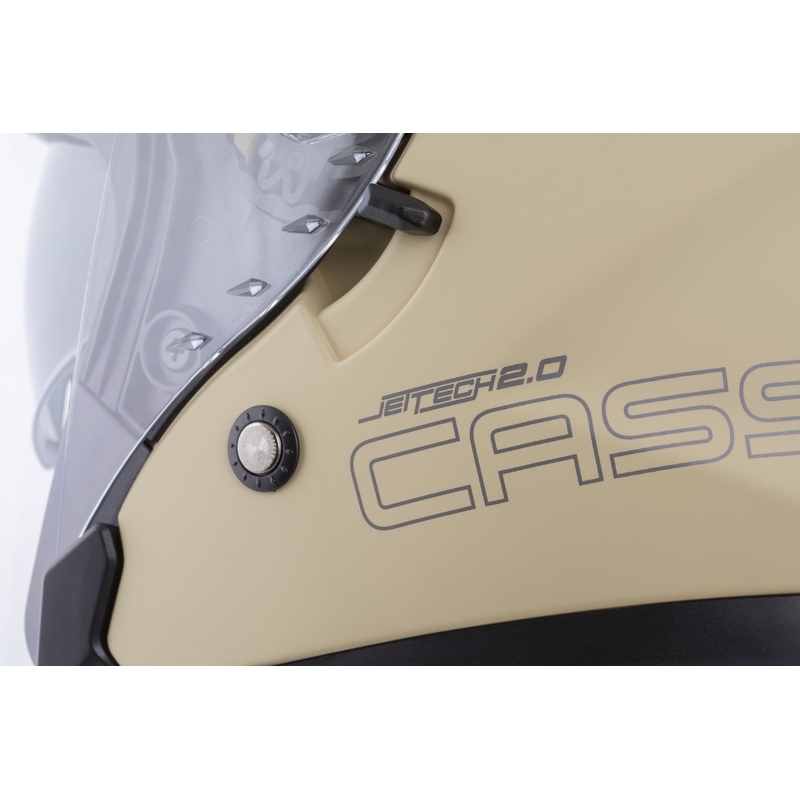 Casque de moto ouvert Cassida Jet Tech 2.0 RoTo, coloris sable mat, noir et gris.