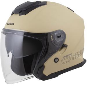 Casque de moto ouvert Cassida Jet Tech 2.0 RoTo, coloris sable mat, noir et gris.