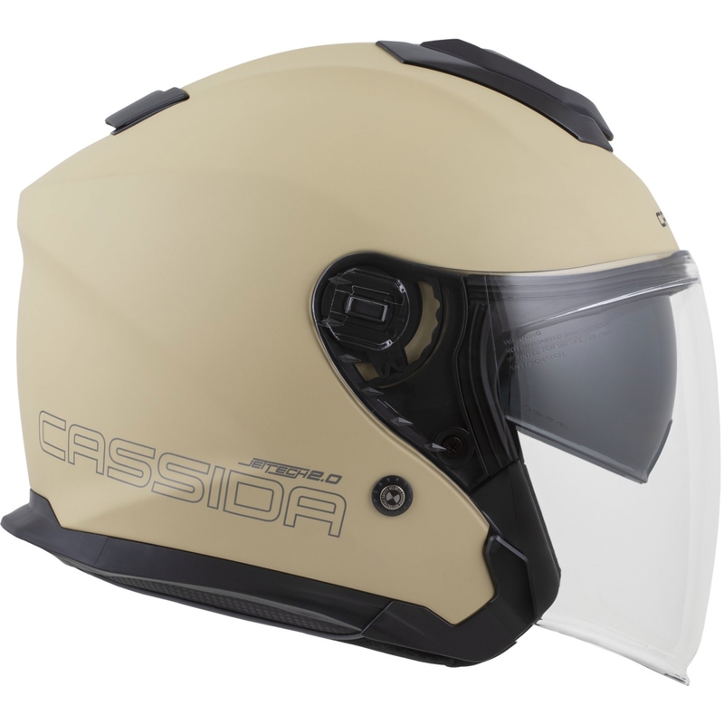 Casque de moto ouvert Cassida Jet Tech 2.0 RoTo, coloris sable mat, noir et gris.